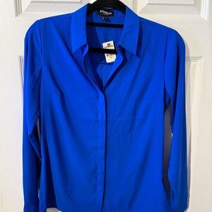 Express Women's Long Sleeve Button-Front Blouse - Royal Blue NWT
